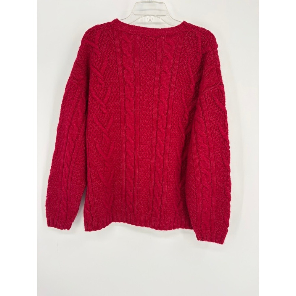 LL Bean Cardigan Women L Red Wool Cable Knit Button Front V-Neck Front Pockets - Picture 5 of 8